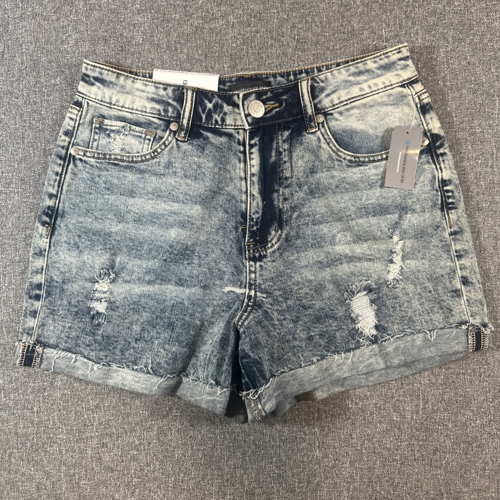 Warehouse One High Waist Shortie‎ Shorts Womens Size 4 Distressed Denim NWT
